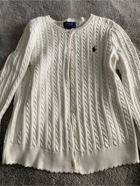 Polo by Ralph Lauren White Cable Knit Button-Front Cardigan Girls size medium